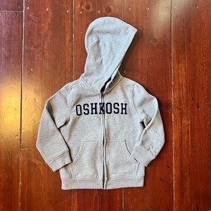 Boys 4T gray and blue Oshkosh zip up with hood.